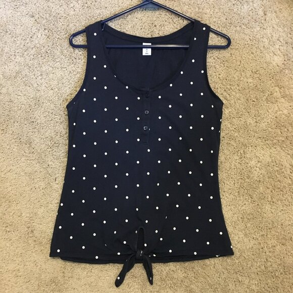 Cute Polka Dot Tie Hem Button Collar Cotton Tank Top - Picture 11 of 15